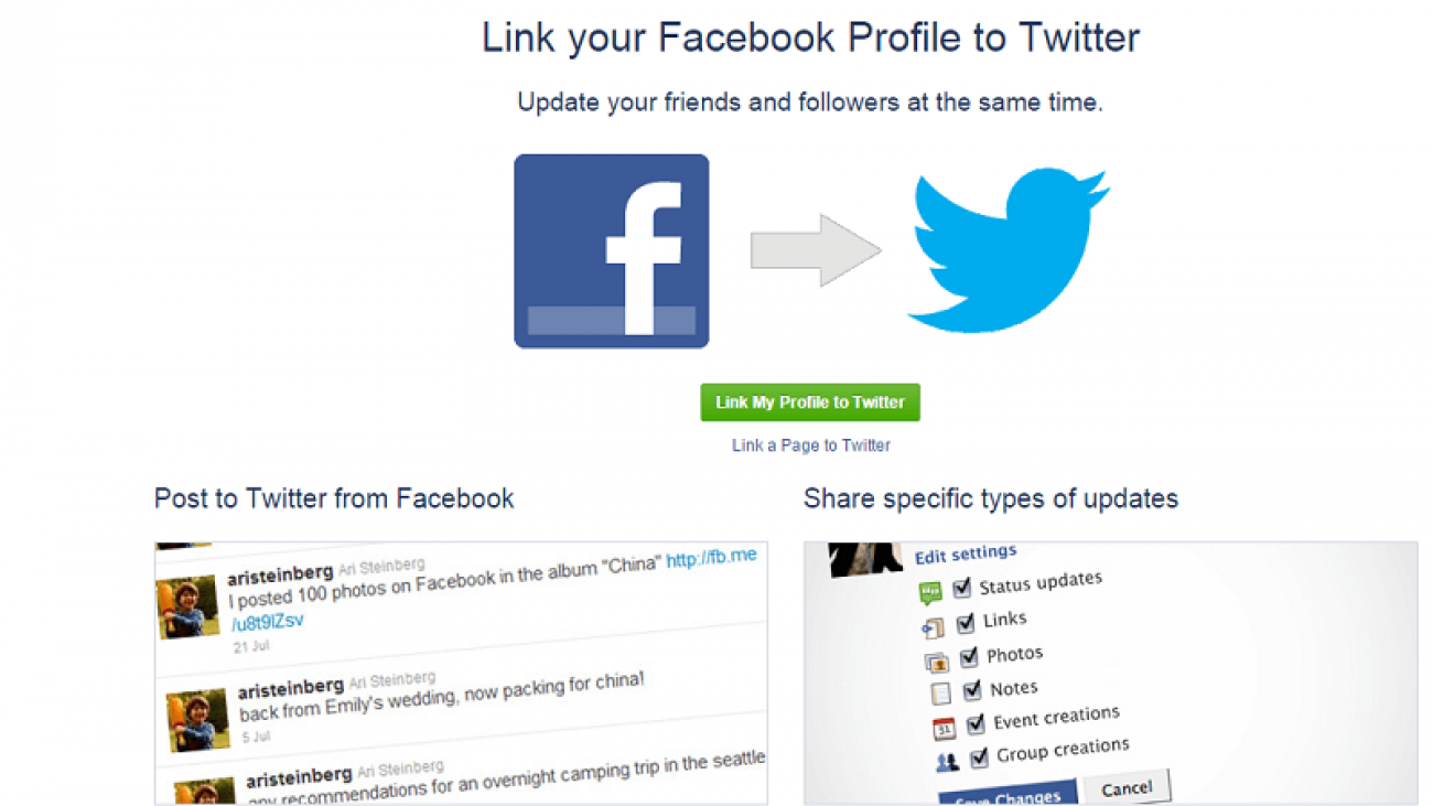 Link your Facebook and Twitter