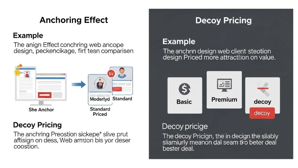Comparison chart showing web design pricing psychology techniques including anchoring effect and decoy pricing strategies