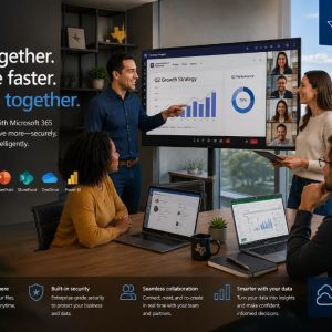 Team collaborating with Microsoft apps and cloud services for digital business success in Texas